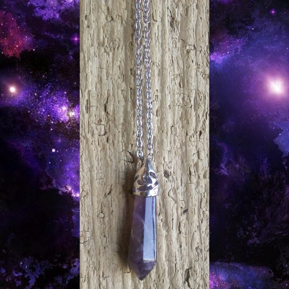 🌙💜 Amethyst Stone Necklace Crystal Point Healing Jewelry Witchy - Picture 8 of 16